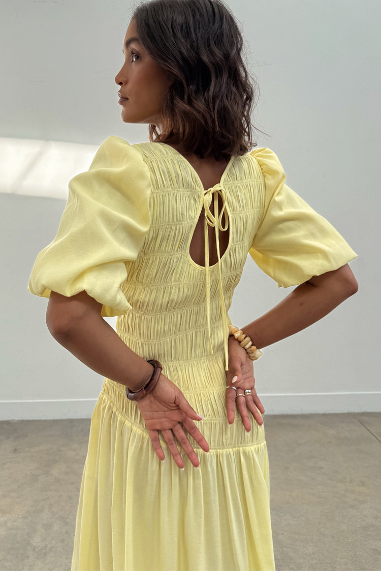  Butter Yellow Shirred Nara Dress