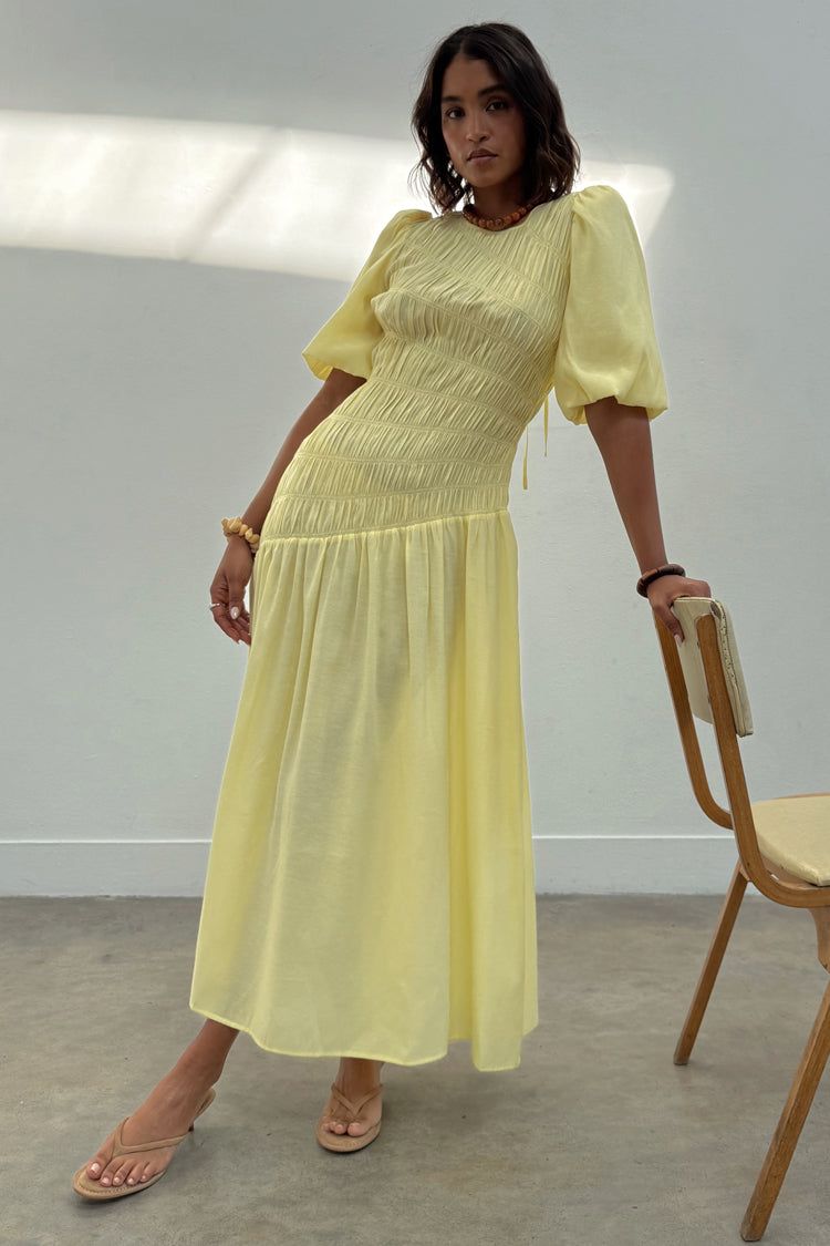 Butter Yellow Shirred Nara Dress
