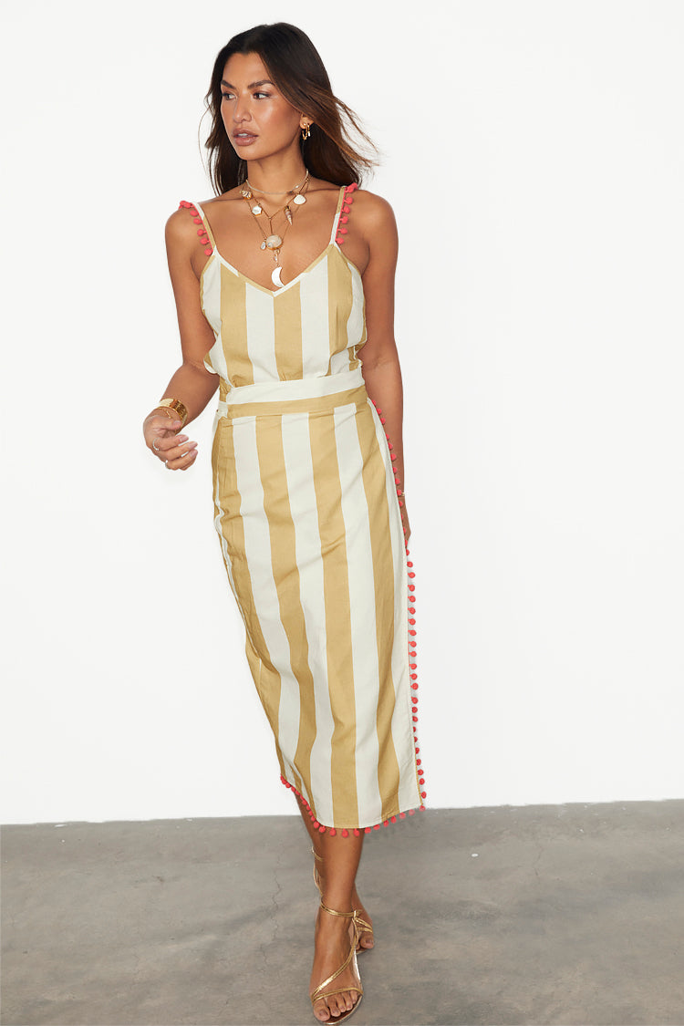 NEVER FULLY DRESSED Camel Stripe Jaspre Skirt