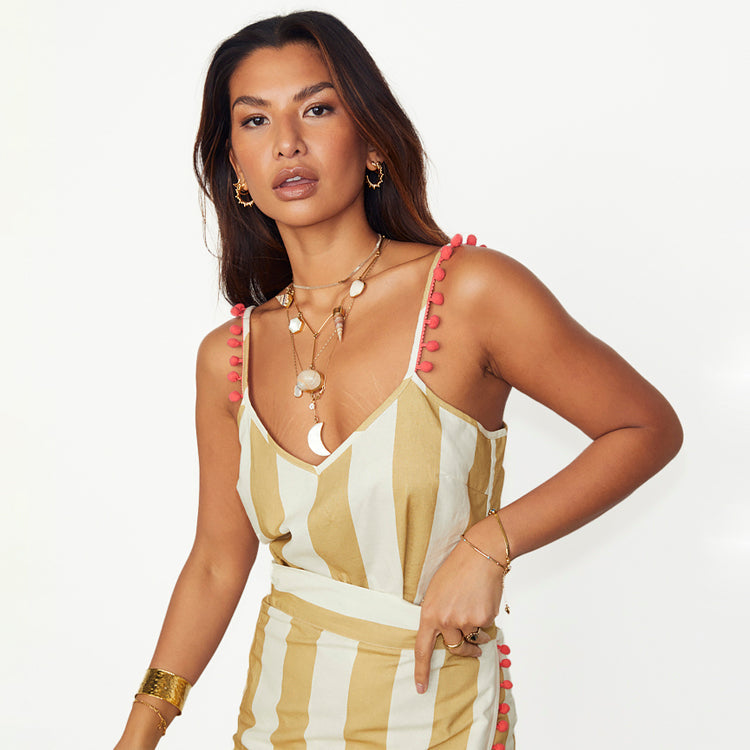 NEVER FULLY DRESSED Camel Stripe Cami Top