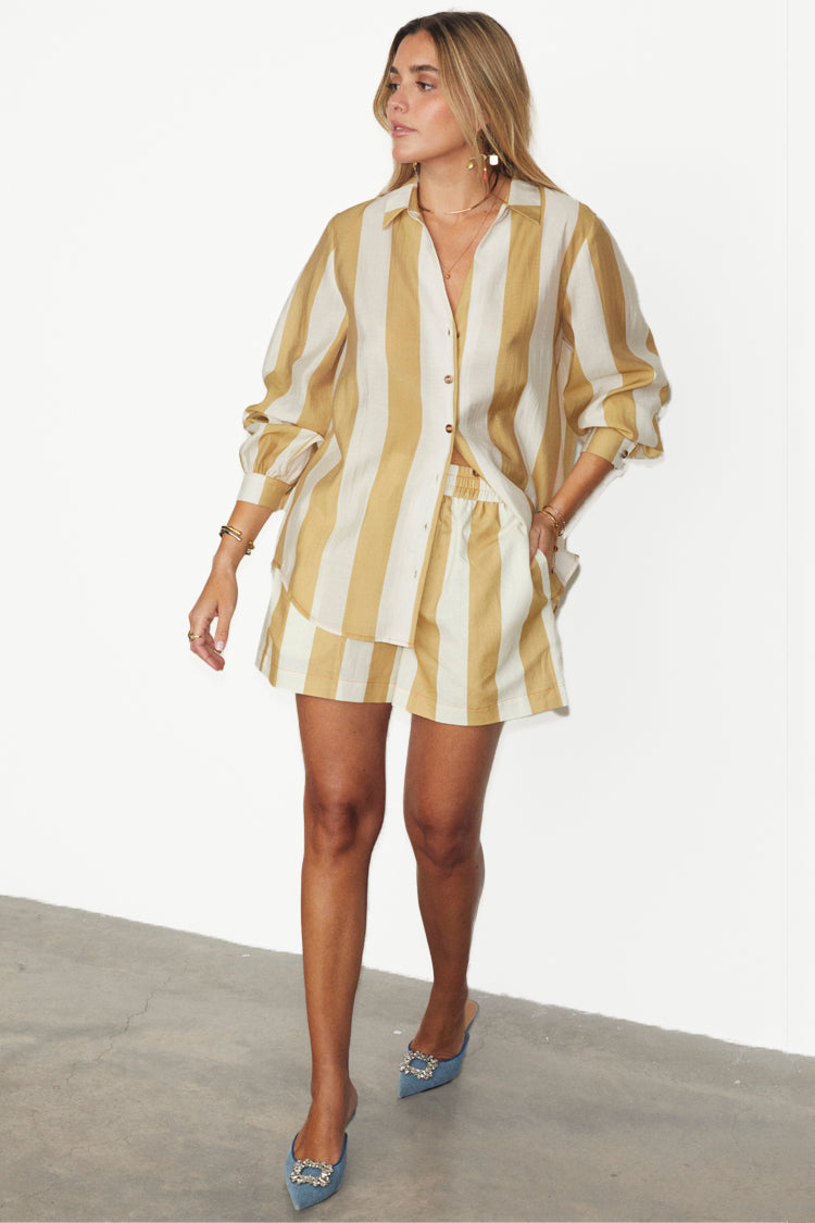 NEVER FULLY DRESSED Camel Stripe Elissa Shorts