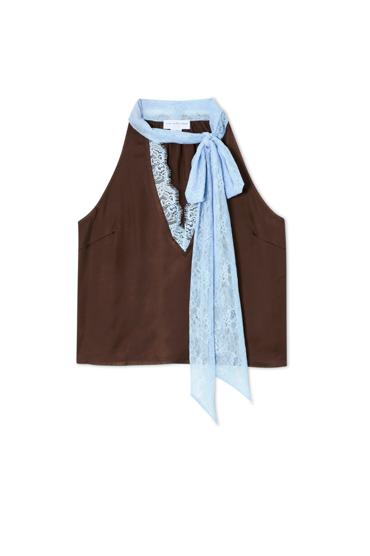 NEVER FULLY DRESSED Chocolate Blue Lace Top