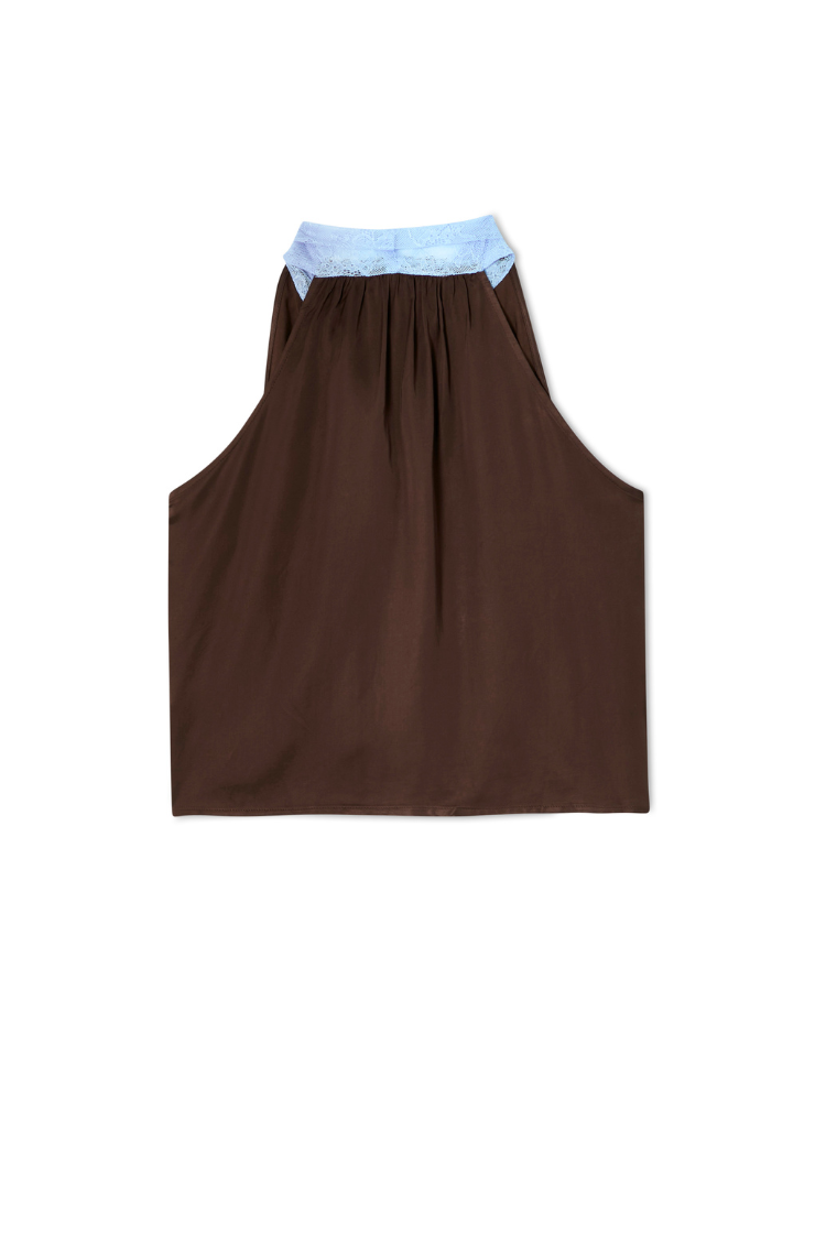 NEVER FULLY DRESSED Chocolate Blue Lace Top