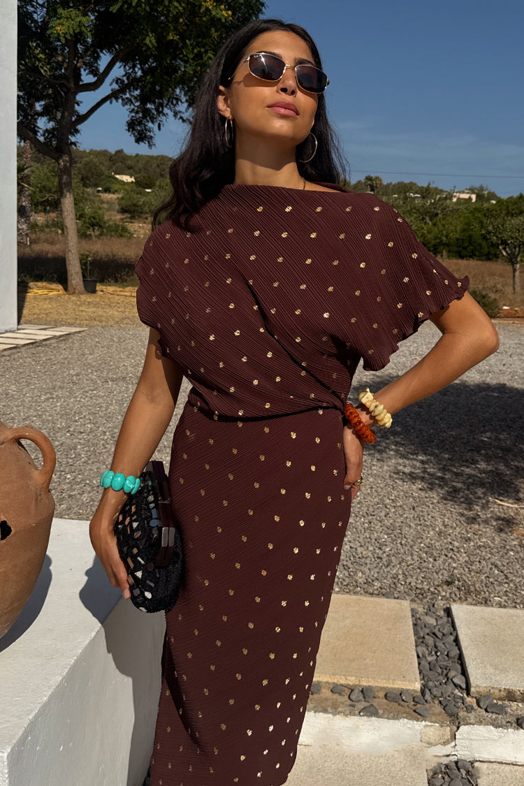 NEVER FULLY DRESSED Chocolate Plisse Desiree Dress Petite