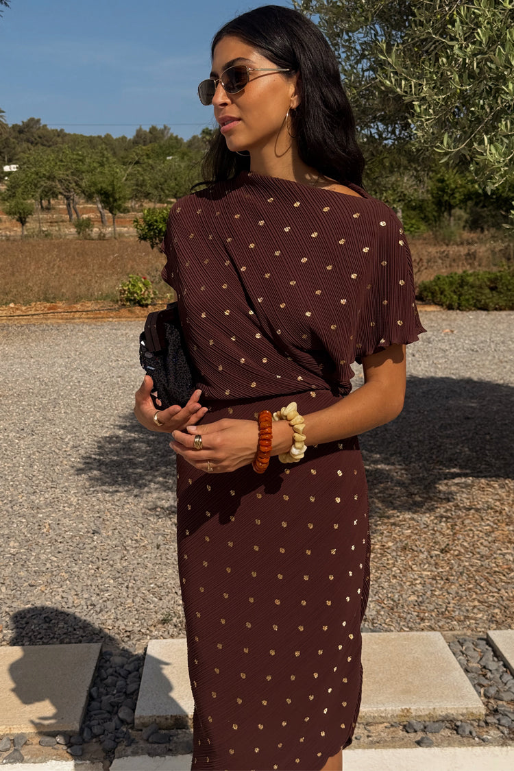 NEVER FULLY DRESSED Chocolate Plisse Desiree Dress Petite