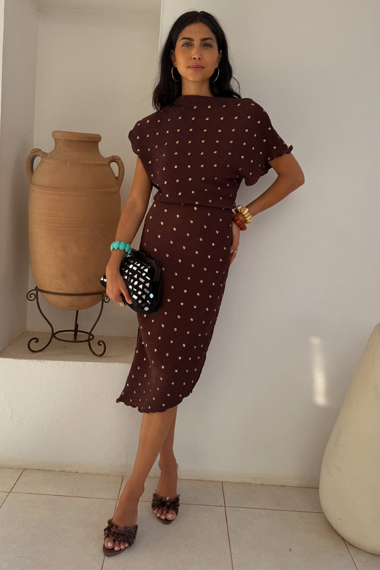 NEVER FULLY DRESSED Chocolate Plisse Desiree Dress Petite