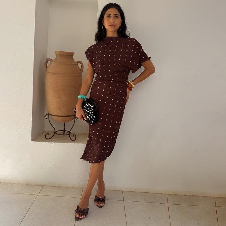 NEVER FULLY DRESSED Chocolate Plisse Desiree Dress Petite