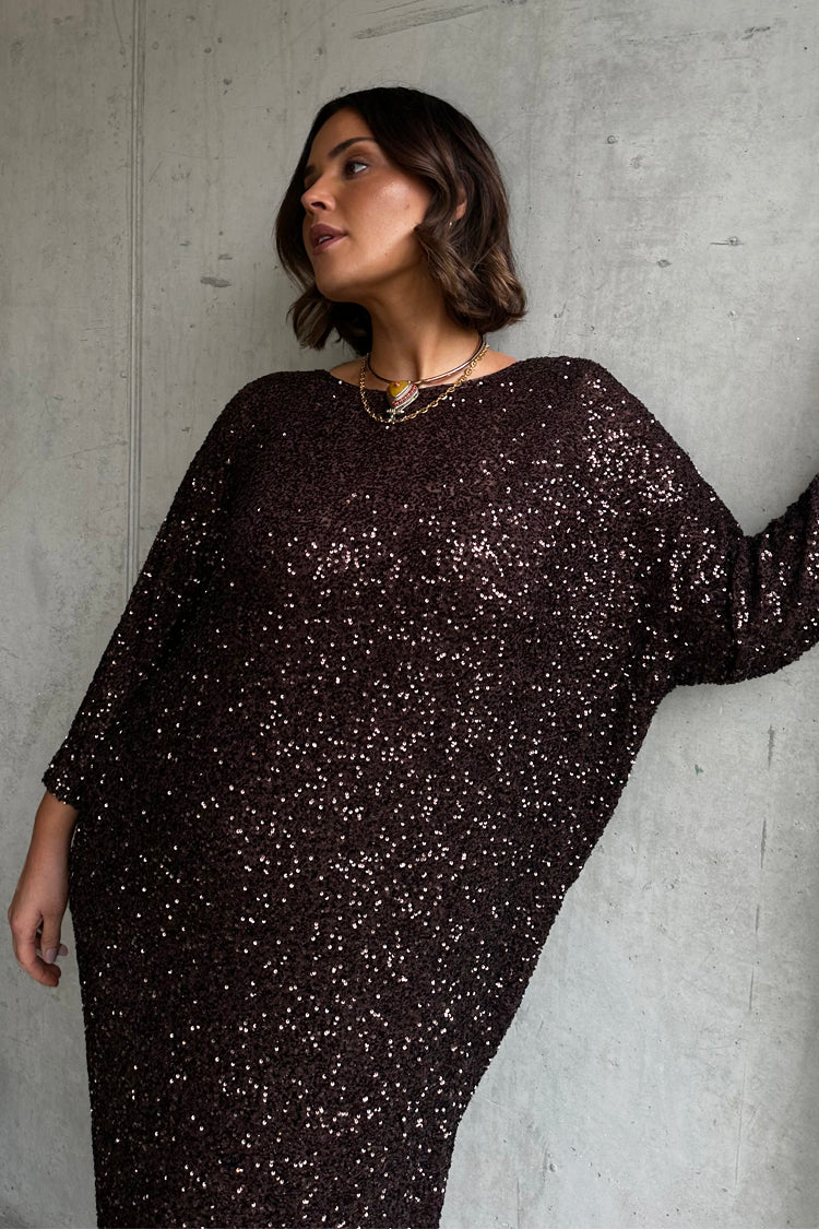 NEVER FULLY DRESSED Chocolate Sequin Jem Dress