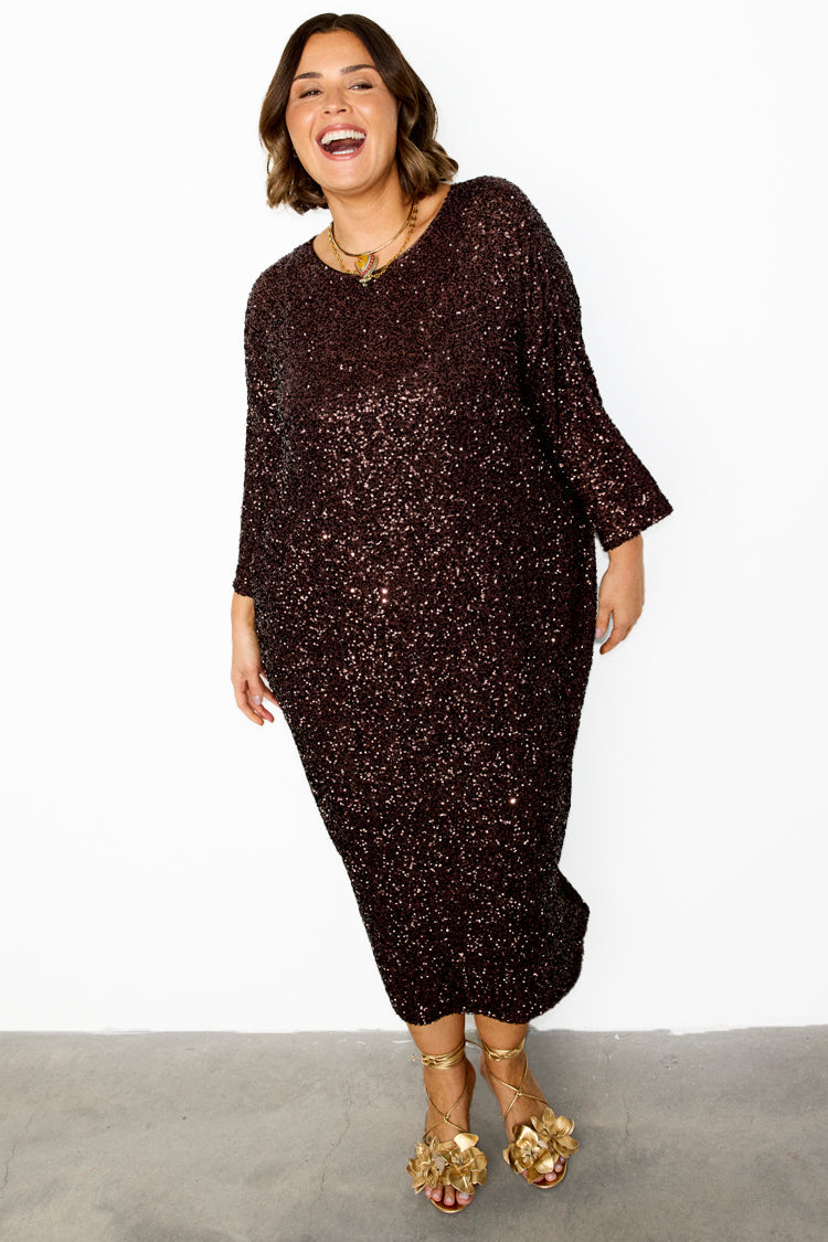 NEVER FULLY DRESSED Chocolate Sequin Jem Dress