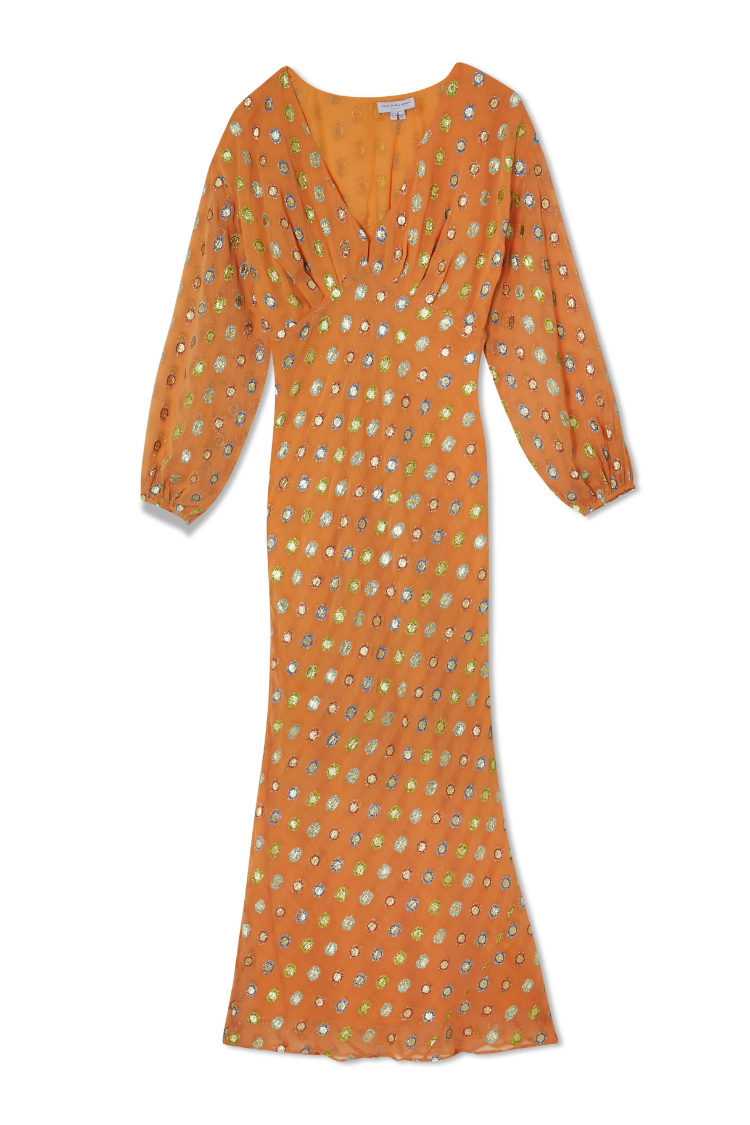 NEVER FULLY DRESSED Coral Multi Foil Emma Dress