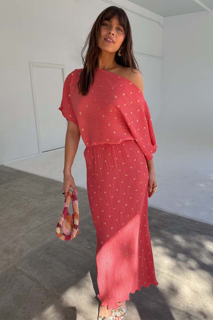 NEVER FULLY DRESSED Coral Plisse Tilly Dress