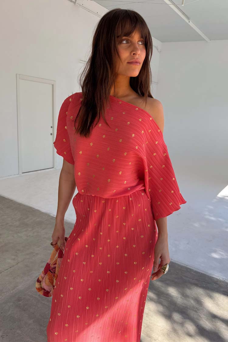 NEVER FULLY DRESSED Coral Plisse Tilly Dress