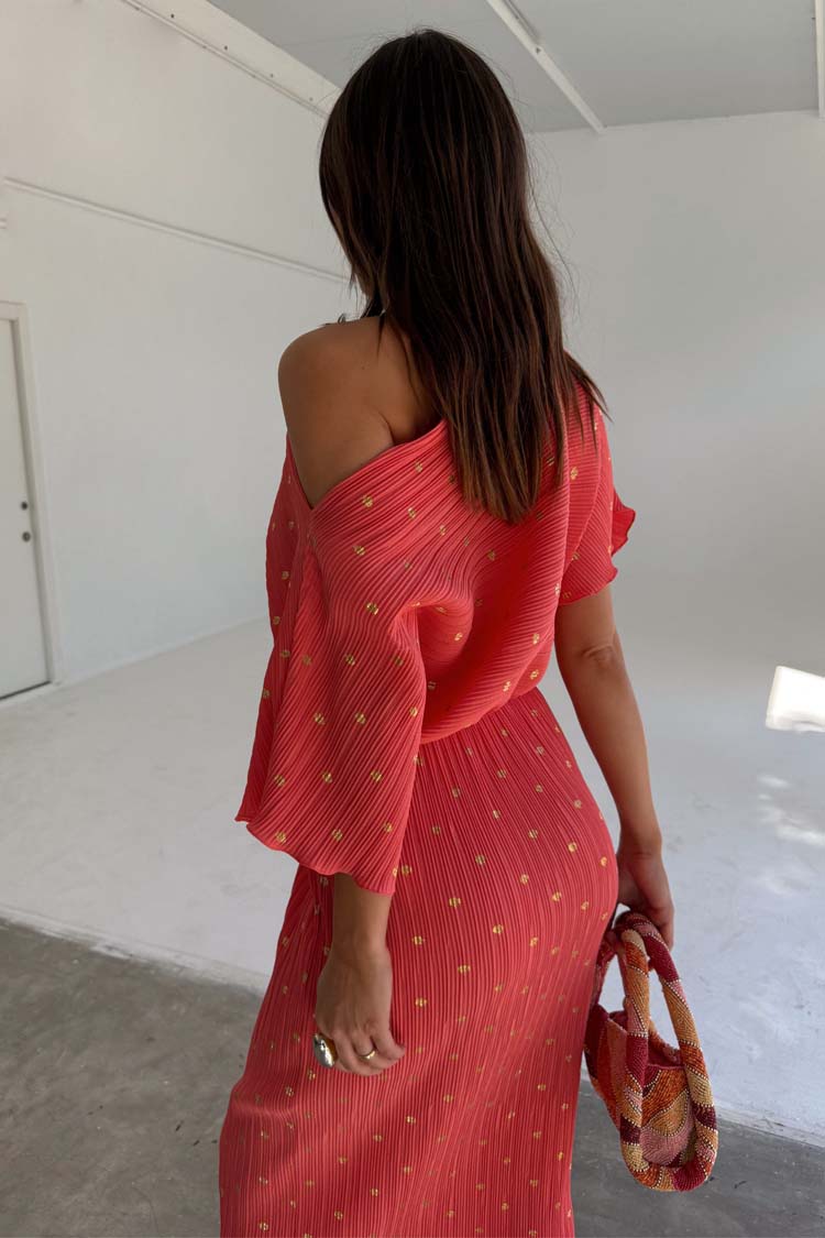 NEVER FULLY DRESSED Coral Plisse Tilly Dress