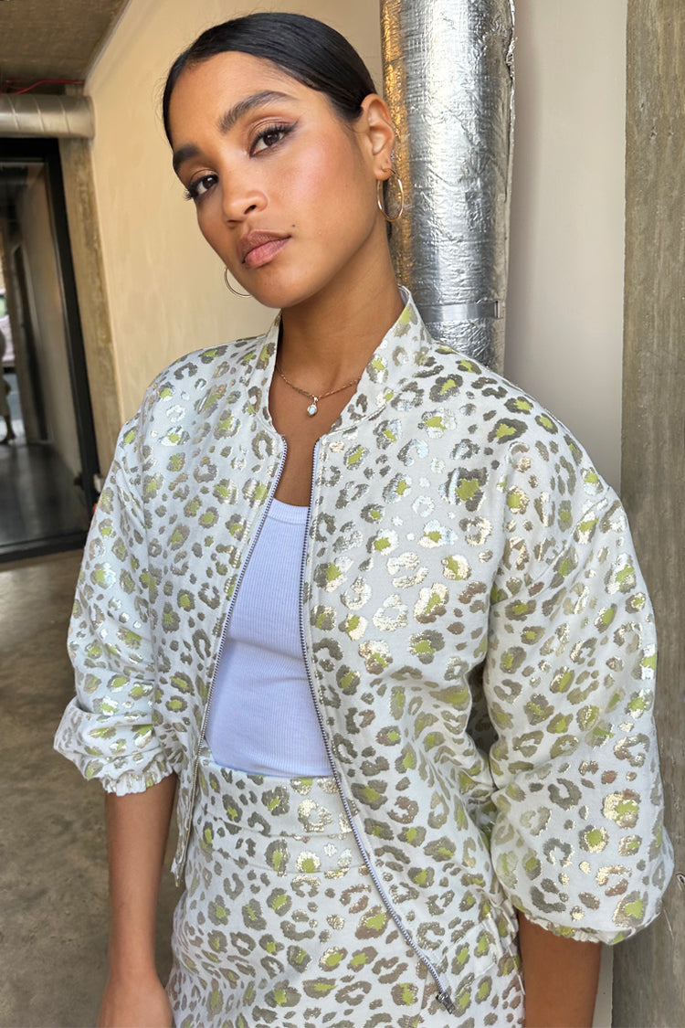  Cream And Lime Animal Jacquard Bomber