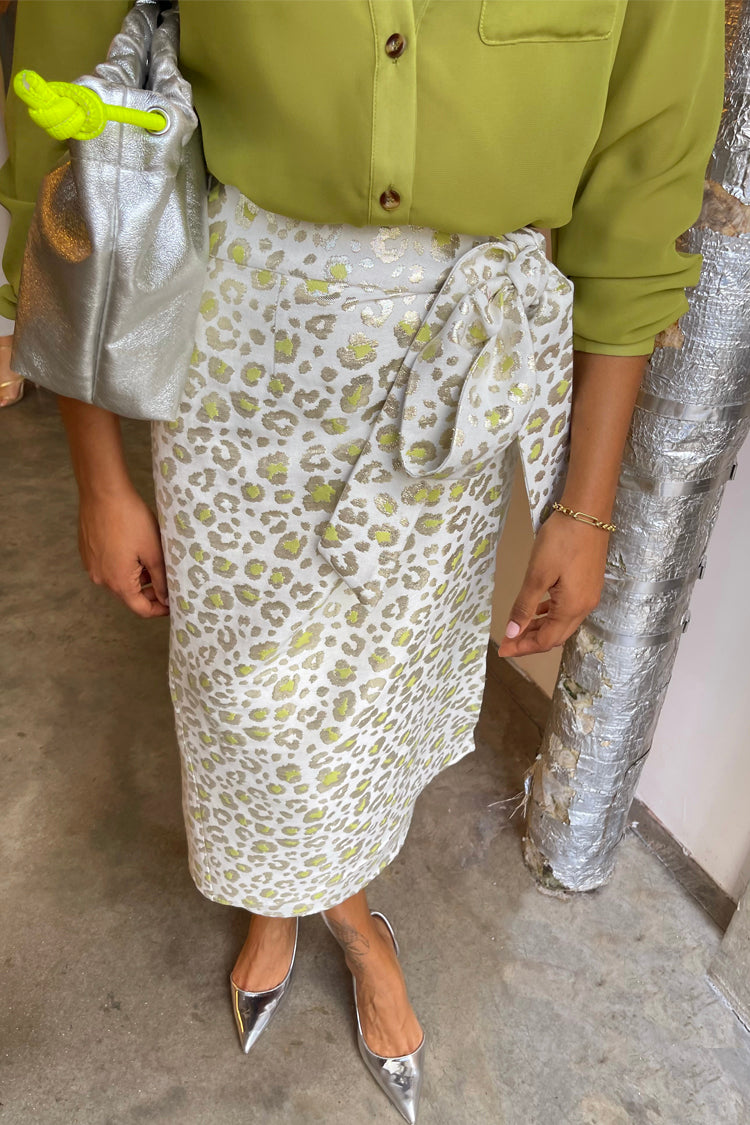 NEVER FULLY DRESSED Cream And Lime Animal Jacquard Jaspre Skirt