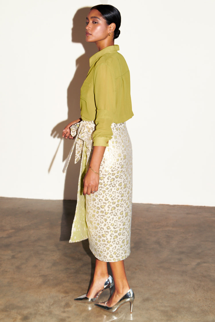 NEVER FULLY DRESSED Cream And Lime Animal Jacquard Jaspre Skirt