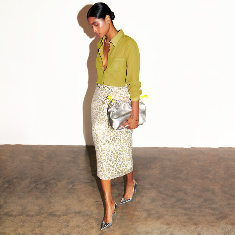 NEVER FULLY DRESSED Cream And Lime Animal Jacquard Jaspre Skirt