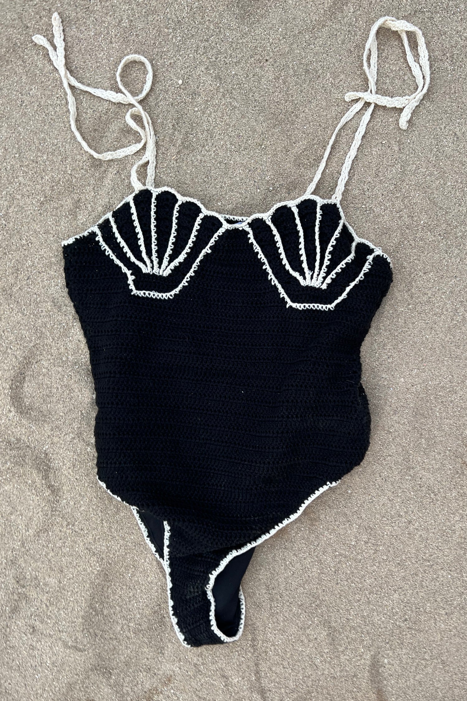 Black Crochet Shell Bodysuit