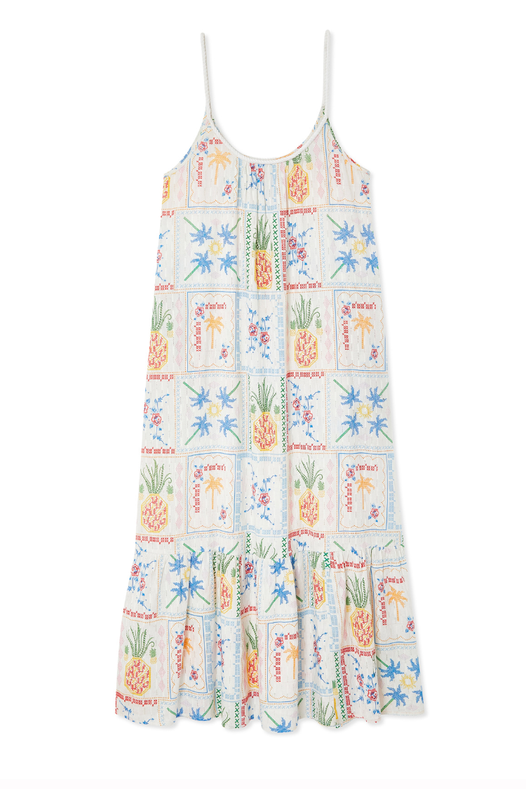 NEVER FULLY DRESSED White Island Cross Stitch Maxi Dress