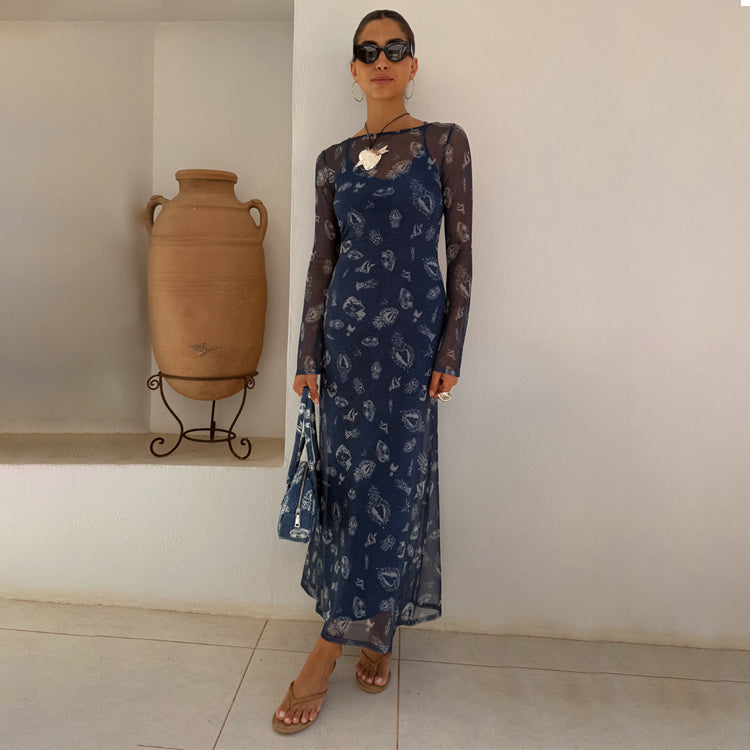 NEVER FULLY DRESSED Denim Deloris Mesh Dress