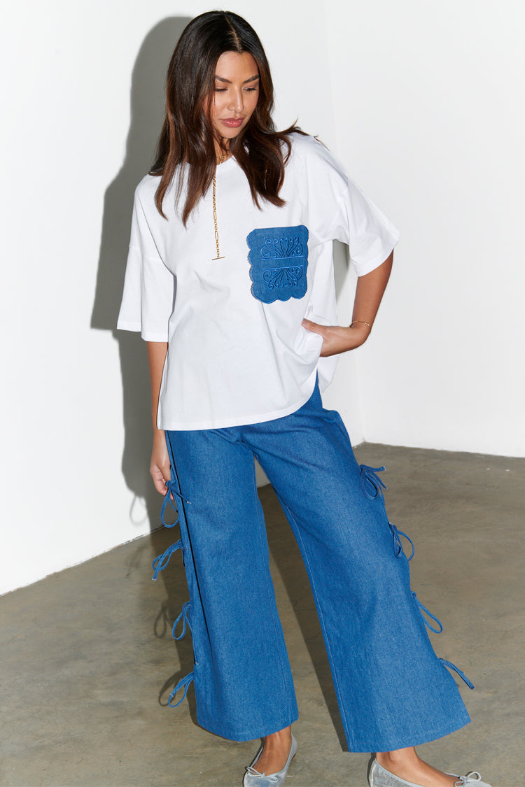 NEVER FULLY DRESSED White Denim Pocket T-shirt