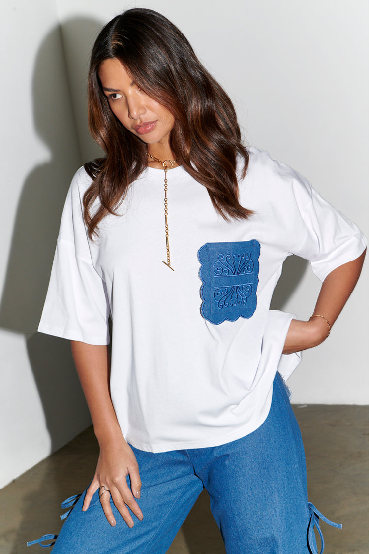 NEVER FULLY DRESSED White Denim Pocket T-shirt