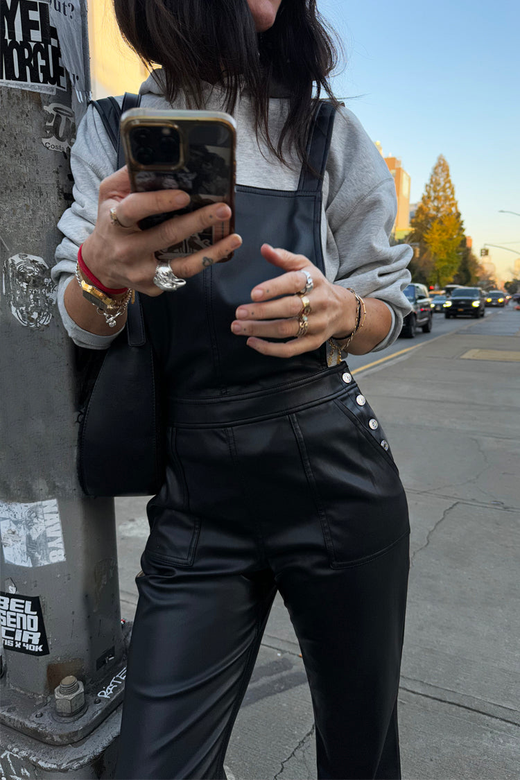  Black Vegan Leather Dungarees