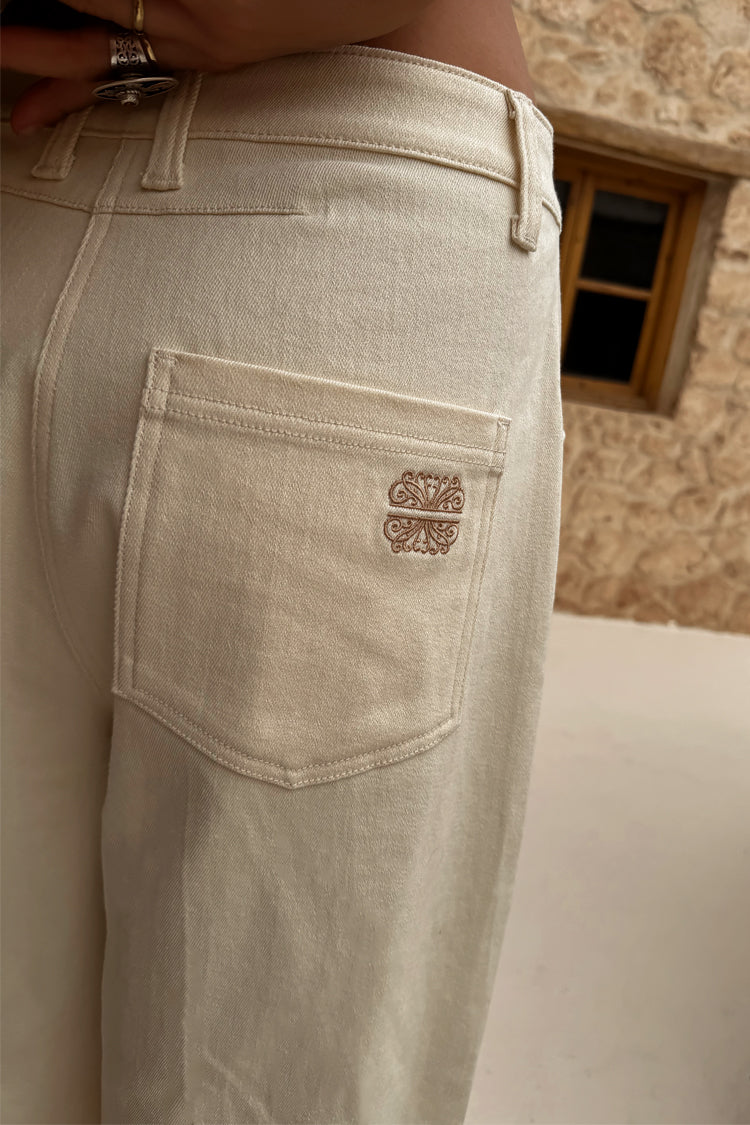 NEVER FULLY DRESSED Ecru Raffia Palma Barrel Leg Jeans