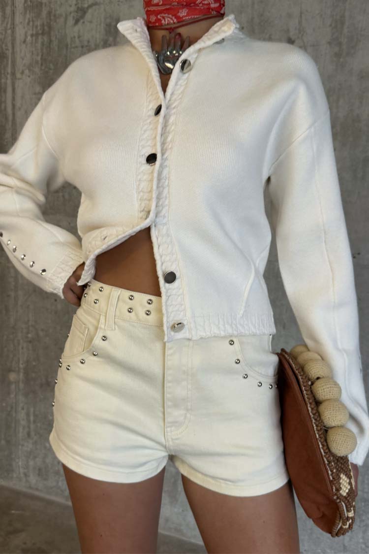  Ecru Studded Hot Pant