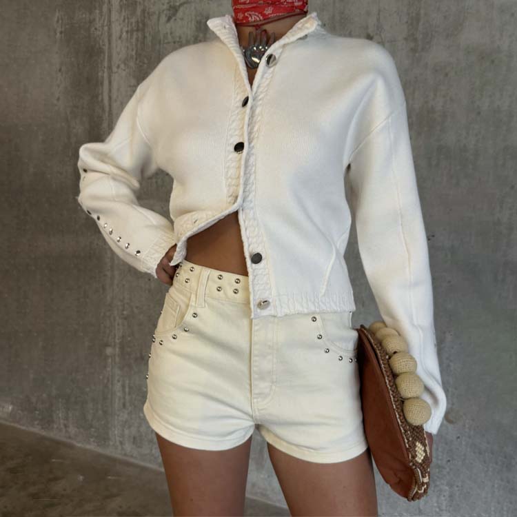  Ecru Studded Hot Pant