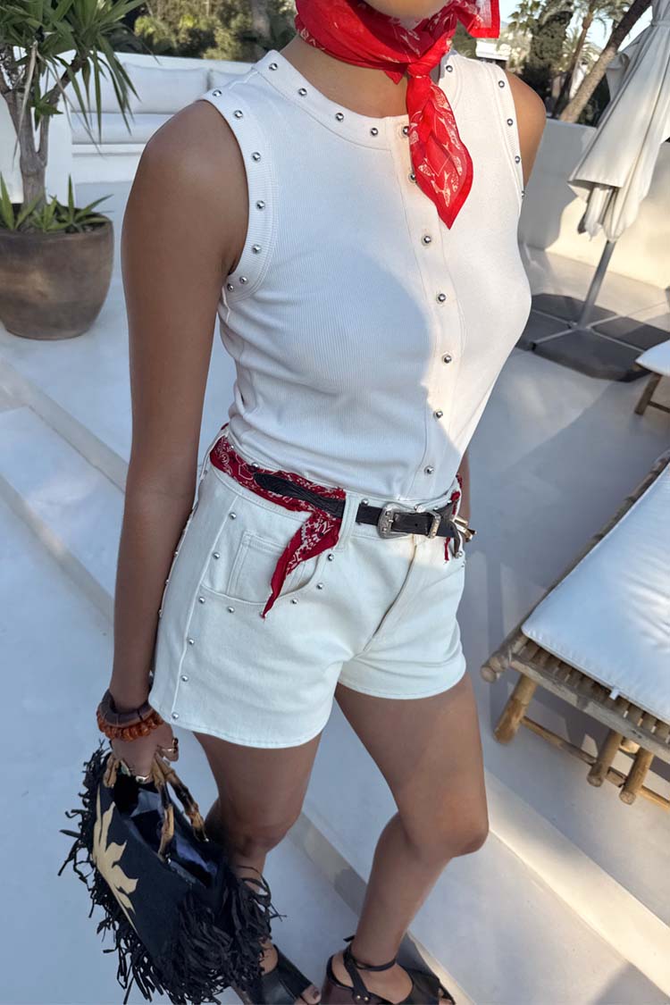 NEVER FULLY DRESSED Ecru Studded Button Tank