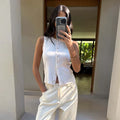NEVER FULLY DRESSED Ecru Studded Button Tank