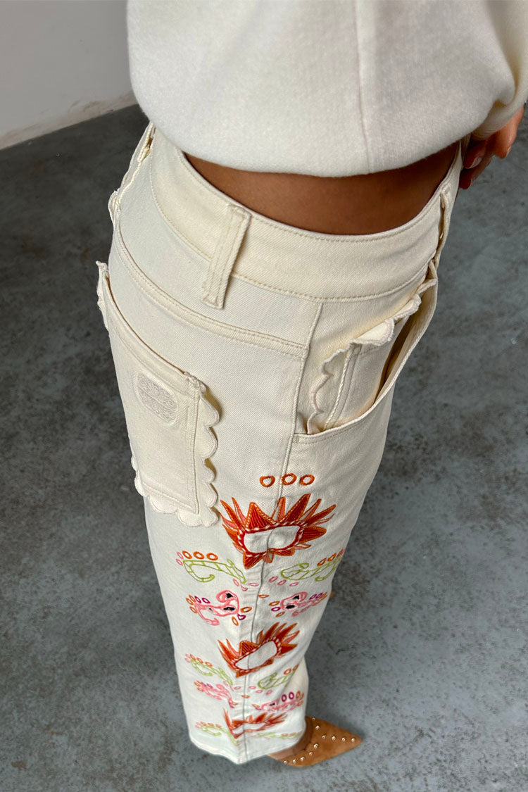 NEVER FULLY DRESSED Ecru Enchanted Cut Work Scallop Jeans Petite