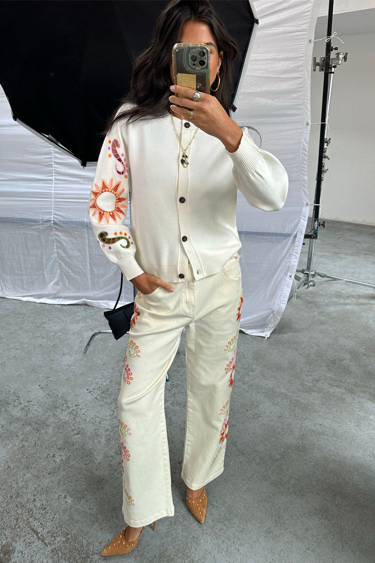 NEVER FULLY DRESSED Ecru Enchanted Cut Work Scallop Jeans Petite