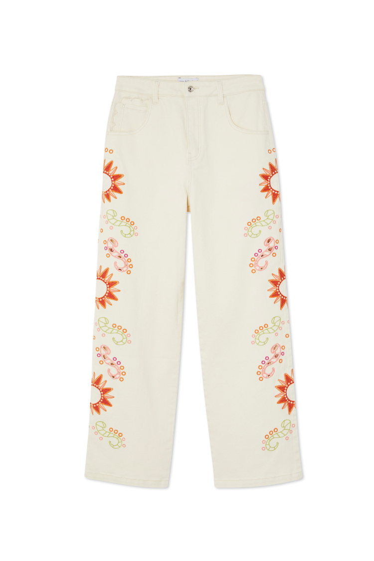 NEVER FULLY DRESSED Ecru Enchanted Cut Work Scallop Jeans Petite