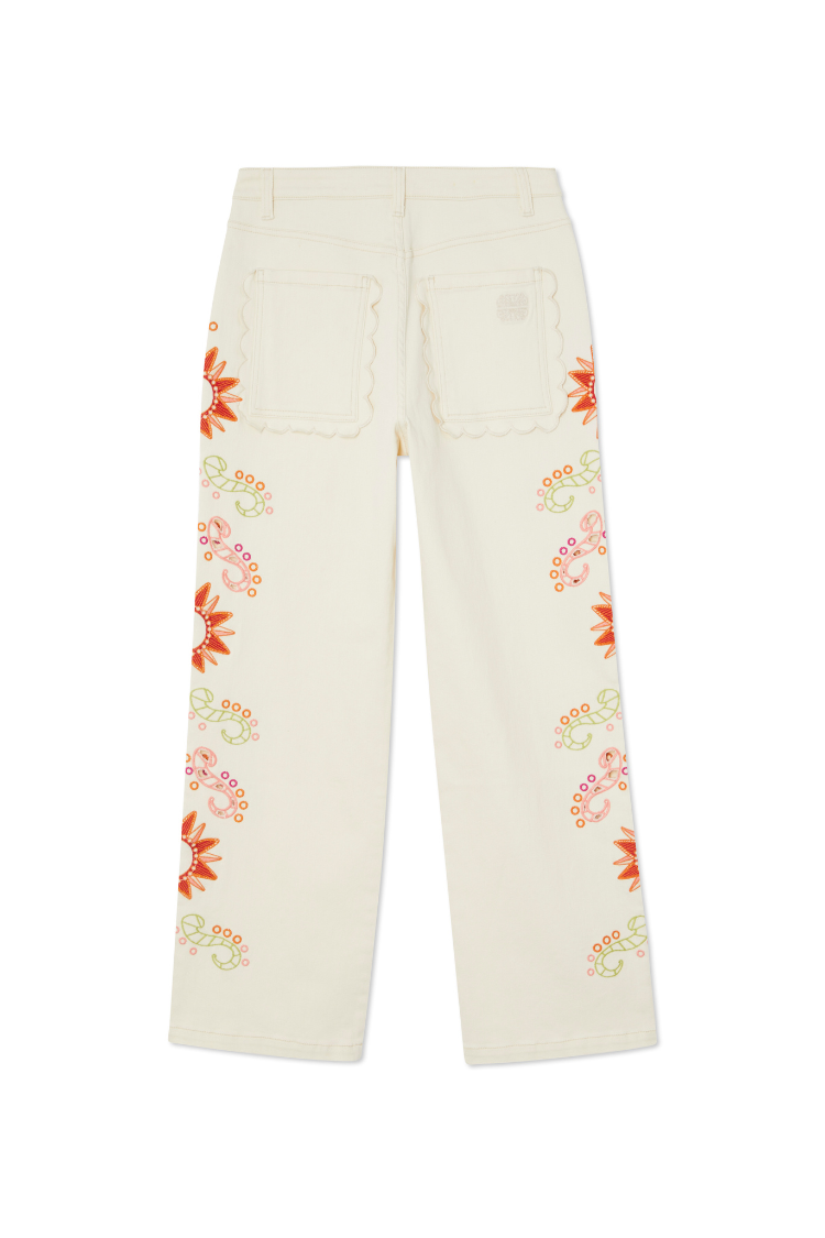 NEVER FULLY DRESSED Ecru Enchanted Cut Work Scallop Jeans Petite