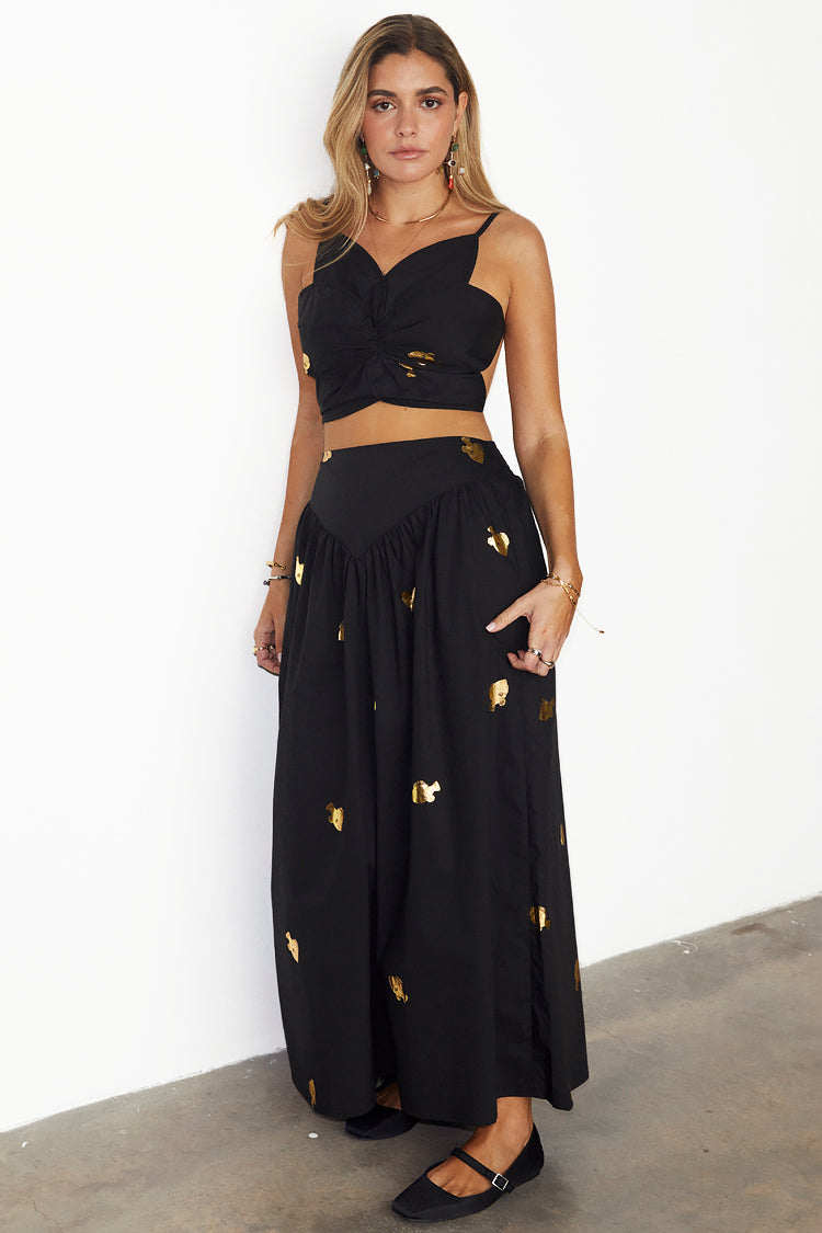 NEVER FULLY DRESSED Black Dahlia Top With Gold Fish Fleck