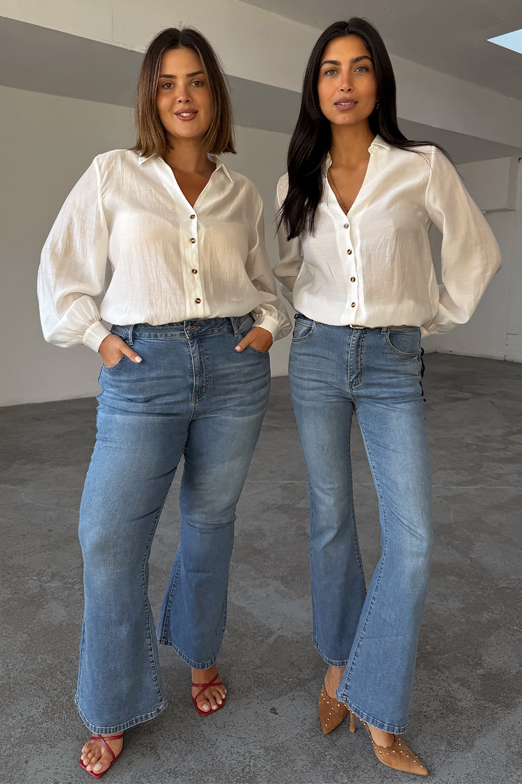 NEVER FULLY DRESSED Denim Flare Scallop Jean Petite