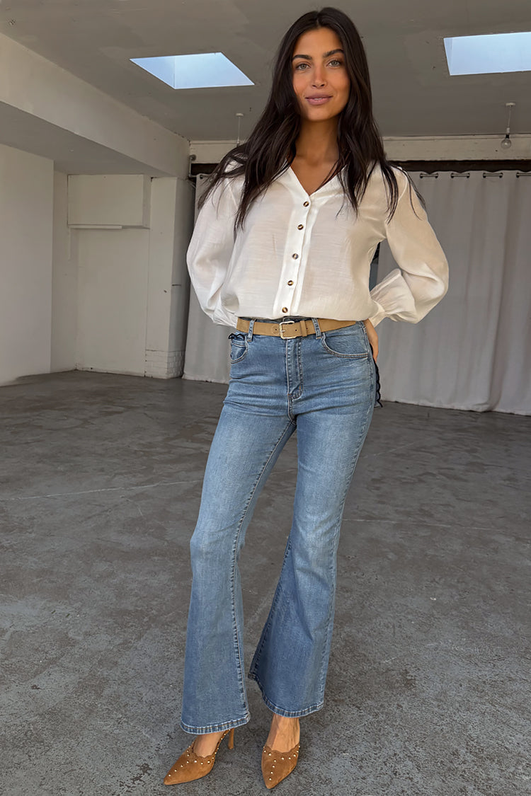 NEVER FULLY DRESSED Denim Flare Scallop Jean Petite
