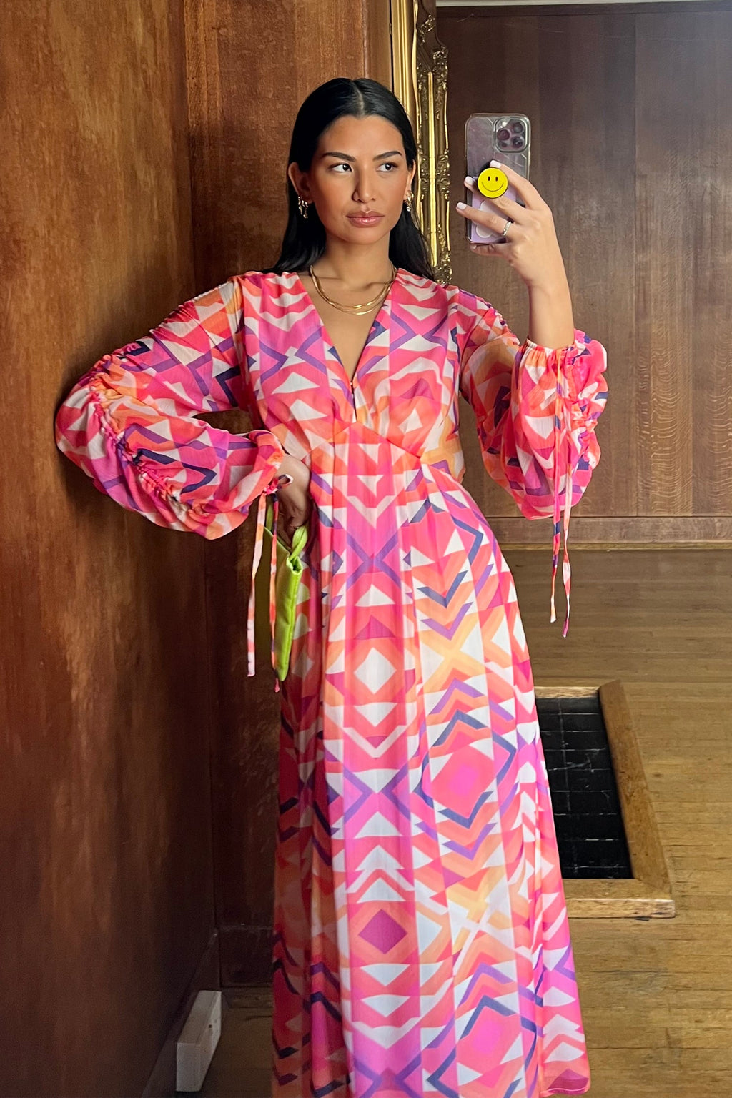  Pink Geo Midi Dress