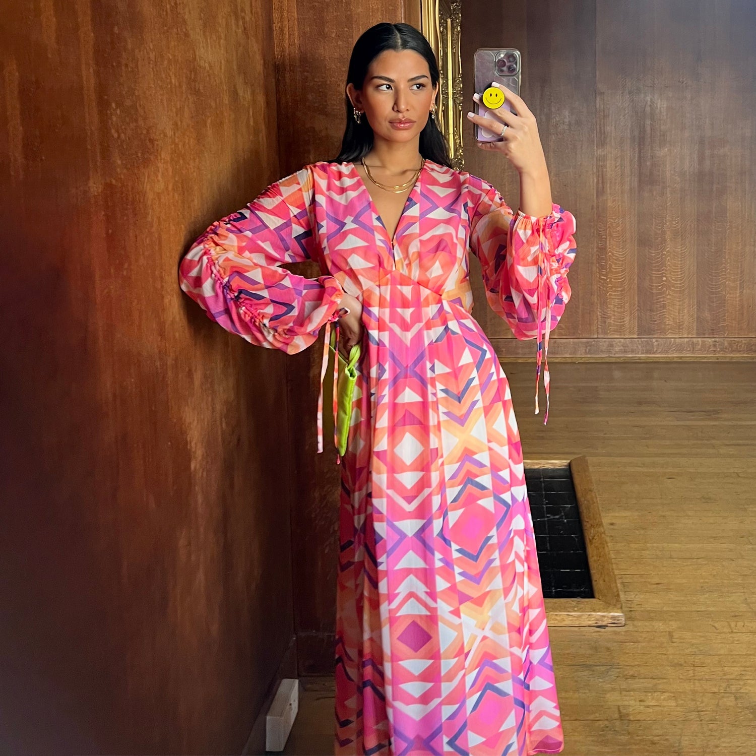  Pink Geo Midi Dress