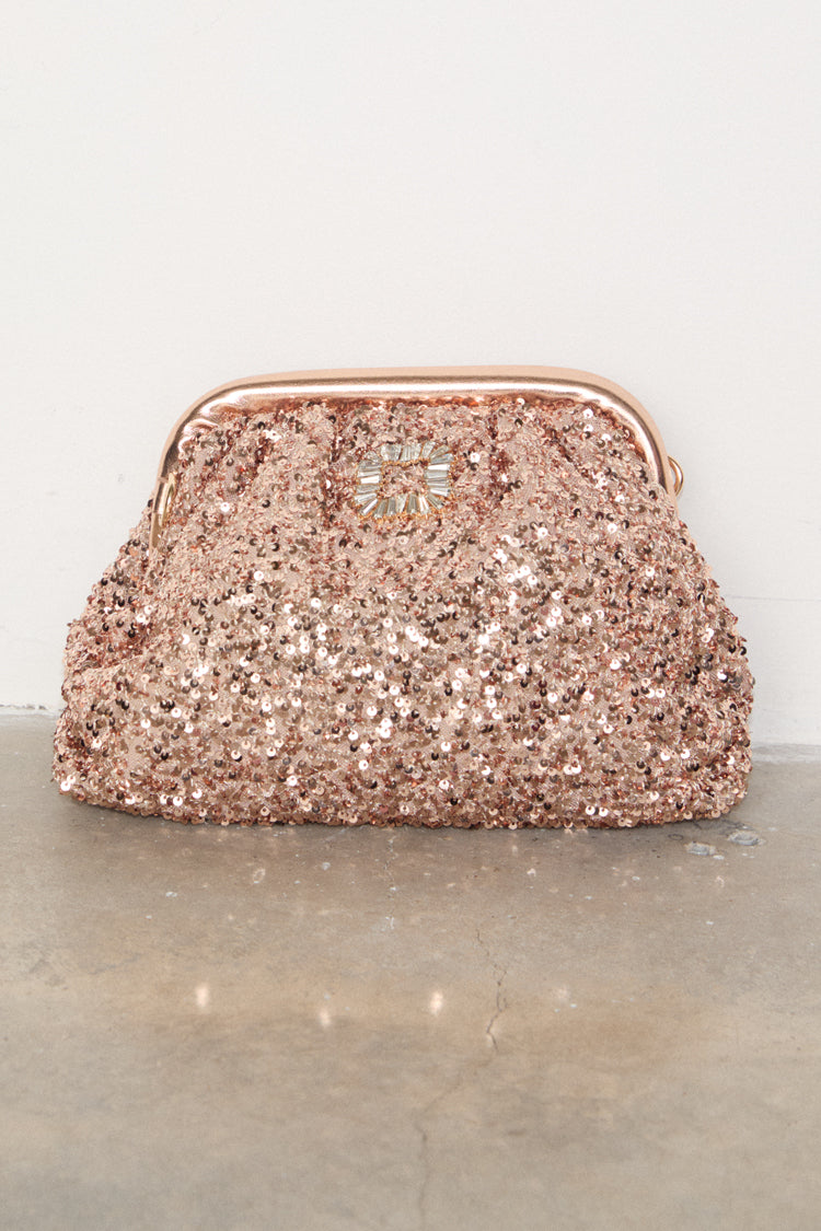 NEVER FULLY DRESSED Gold Sequin Clutch Bag
