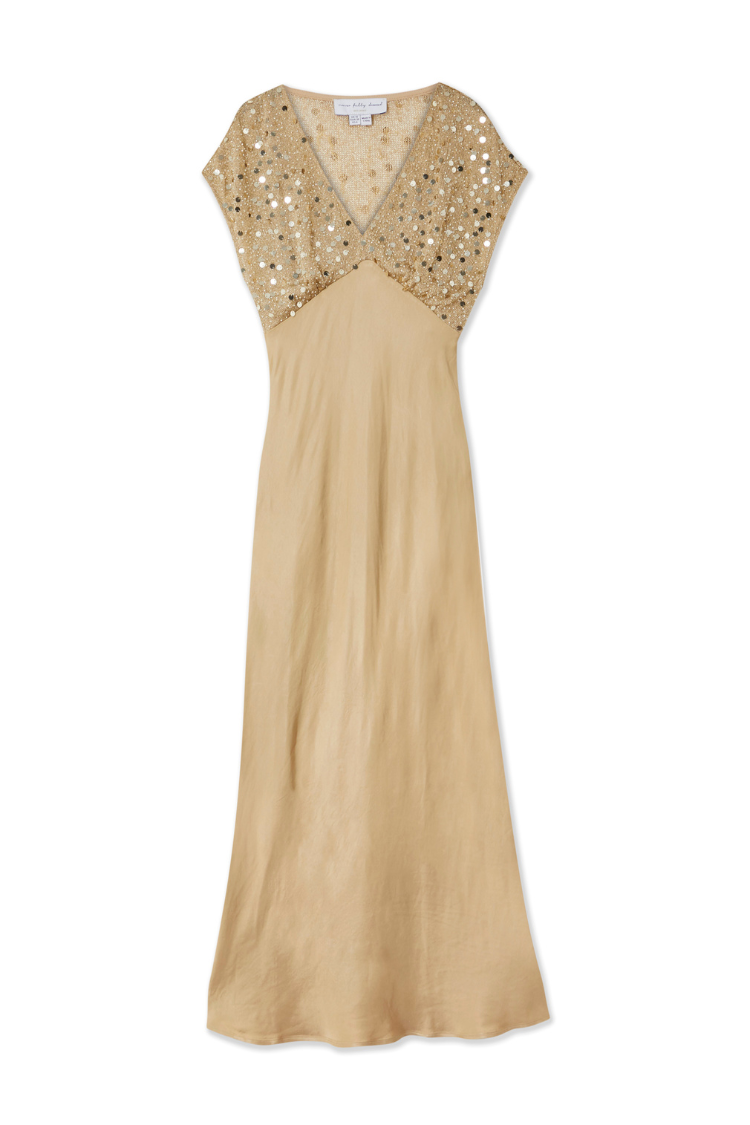 NEVER FULLY DRESSED Gold Sequin Elodie Dress Petite