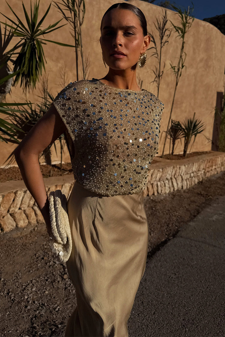 NEVER FULLY DRESSED Gold Sequin Elodie Dress Petite