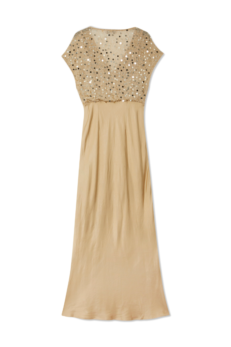 NEVER FULLY DRESSED Gold Sequin Elodie Dress Petite