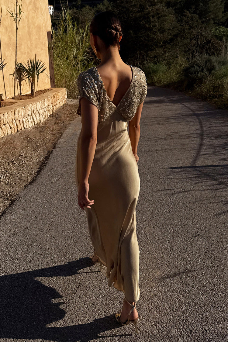 NEVER FULLY DRESSED Gold Sequin Elodie Dress