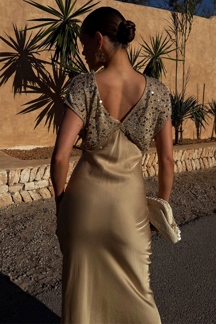 NEVER FULLY DRESSED Gold Sequin Elodie Dress Petite
