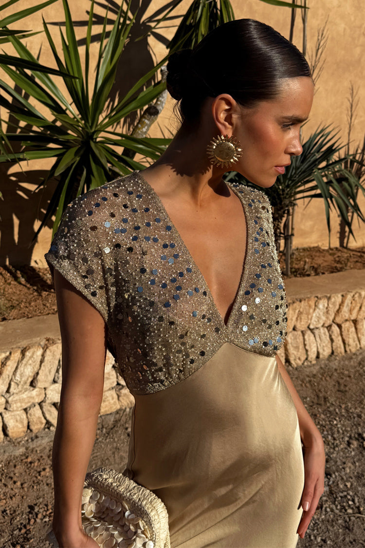 NEVER FULLY DRESSED Gold Sequin Elodie Dress Petite