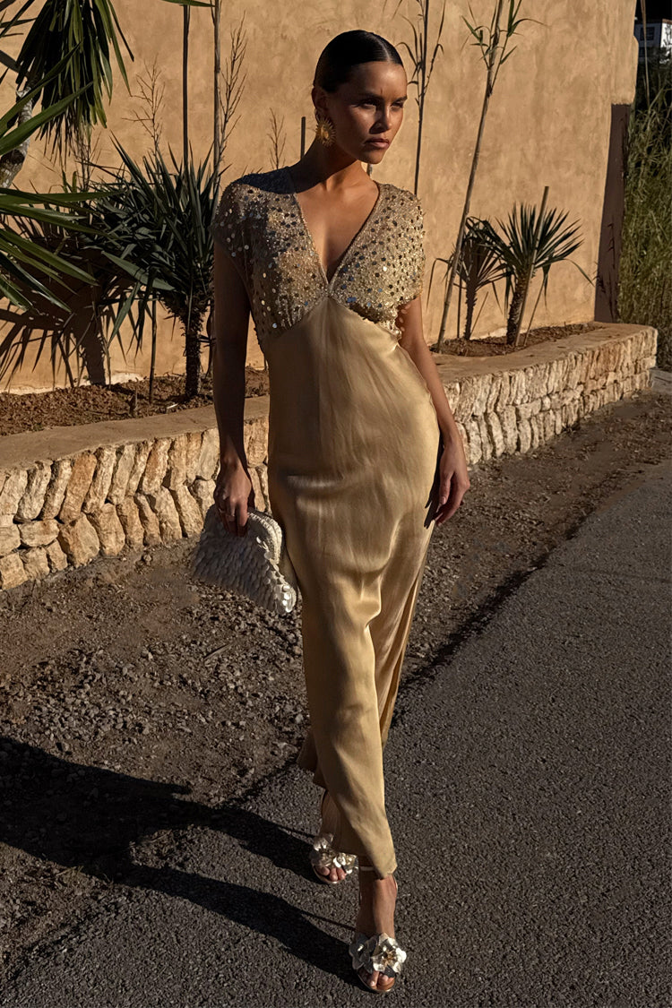 NEVER FULLY DRESSED Gold Sequin Elodie Dress Petite