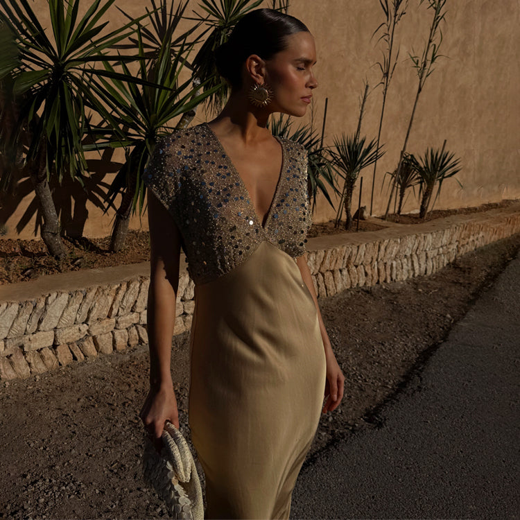 NEVER FULLY DRESSED Gold Sequin Elodie Dress